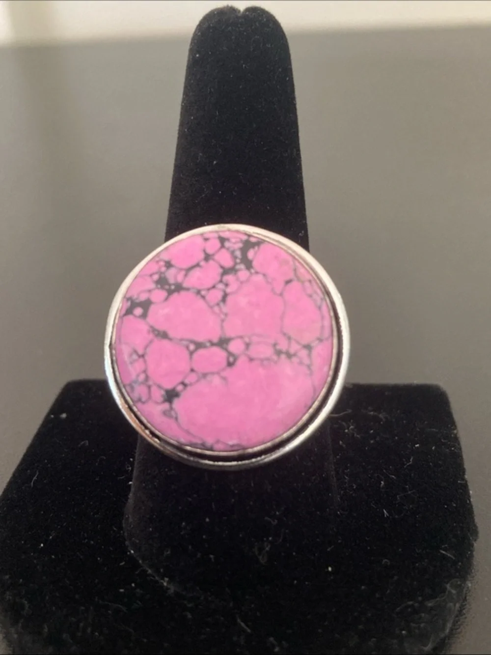 Pink Stone Round Statement 925 silver Ring - Women Jewelry size 10
